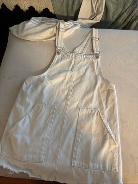 Pull&Bear Cream Denim Overall Dress